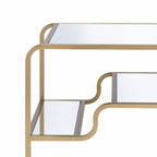 Benjara, Gold And Clear Metal Framed Mirror End Table With Tiered Shelves