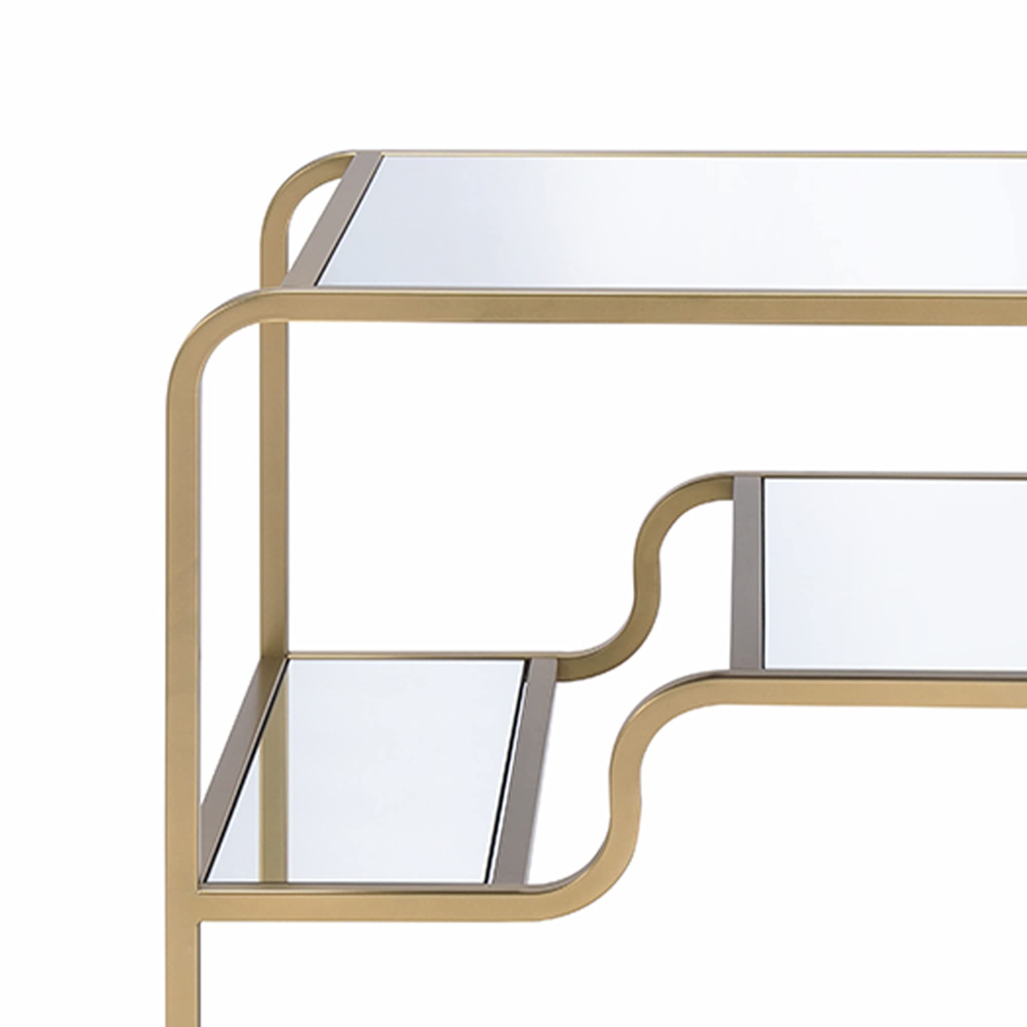 Benjara, Gold And Clear Metal Framed Mirror End Table With Tiered Shelves