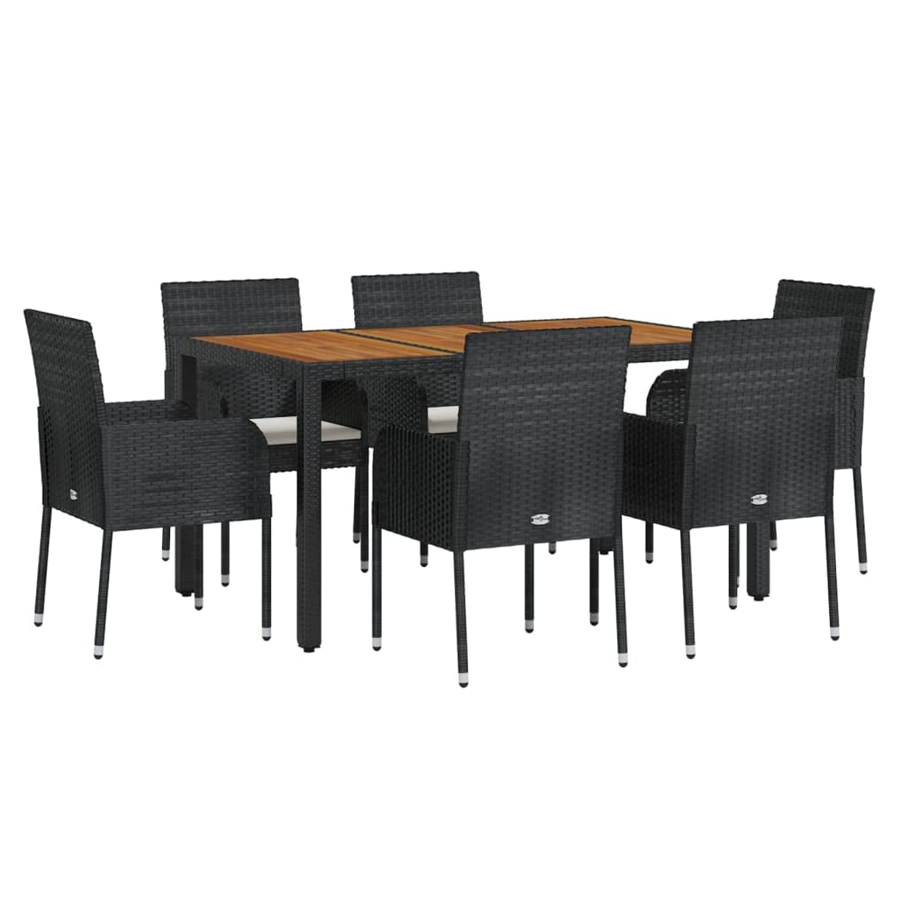 vidaXL Modern Patio Dining Set - 5 Piece Outdoor Dining Furniture - Poly Rattan - Weather-Resistant - Sturdy Steel Frame - Acacia Wood Tabletop - Black with Cream White Cushions