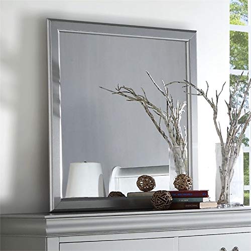 Acme Louis Philippe Wooden Rectangular Mirror In Platinum White