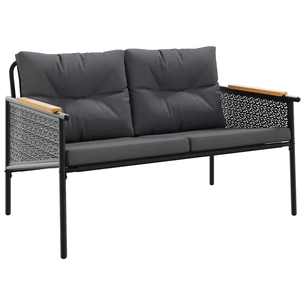 vidaXL 5-Piece Balcony Furniture Set - Black Steel & Textilene with Teak Wood Cushions for Patio, Garden, Terrace