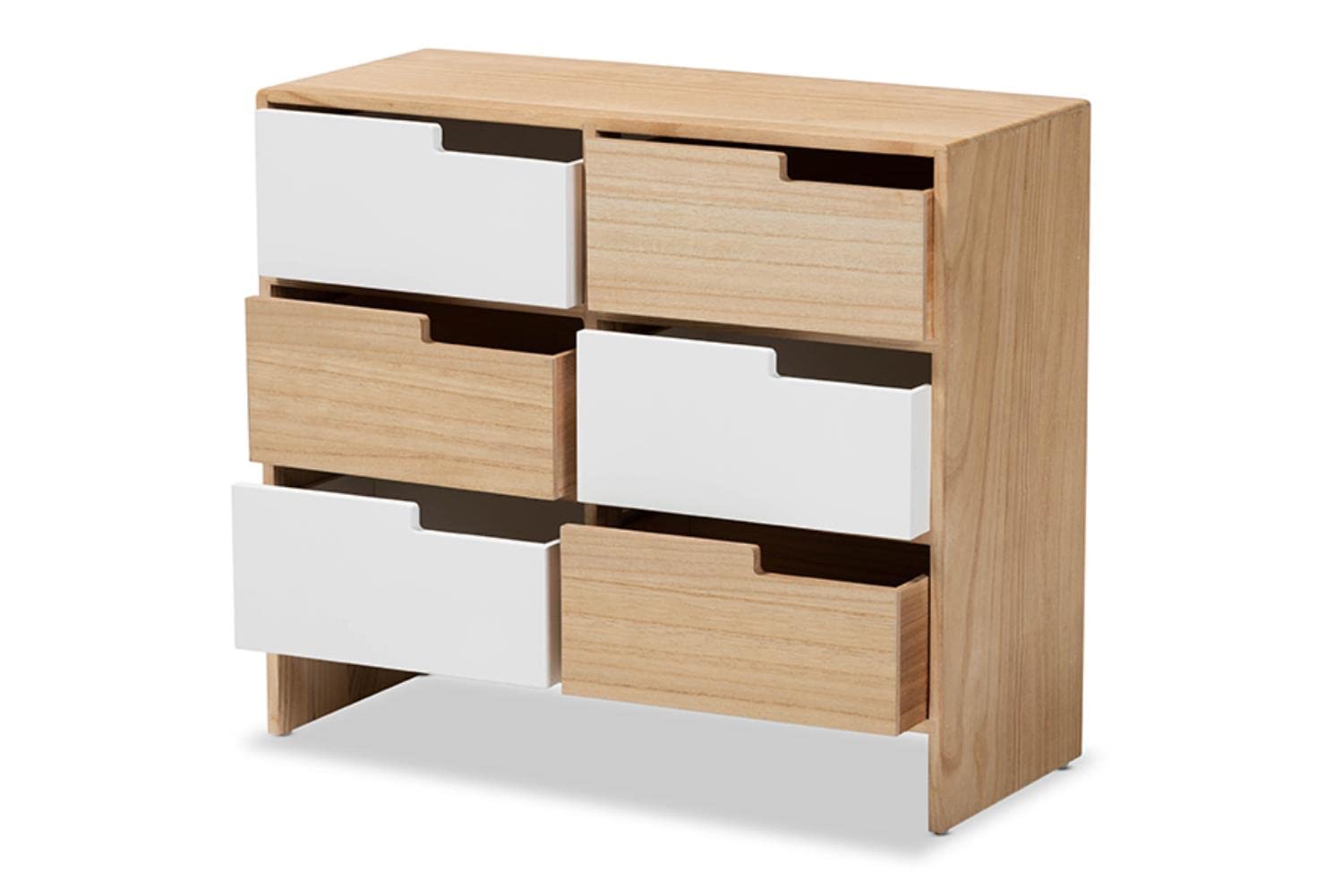 Baxton Studio Eben White and Oak Brown Finished Wood 6-Drawer Storage Cabinet