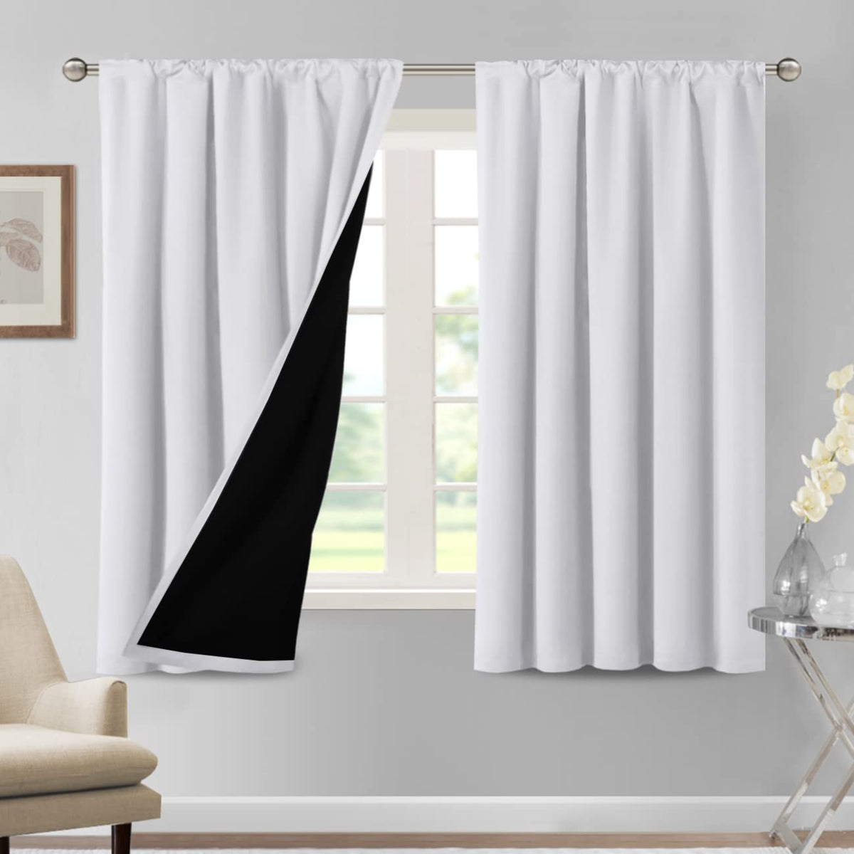 H.Versailtex 100% Blackout Curtains For Bedroom Thermal Insulated Blackout Curtains 63 Inches Long Rod Pocket Window Drapes For