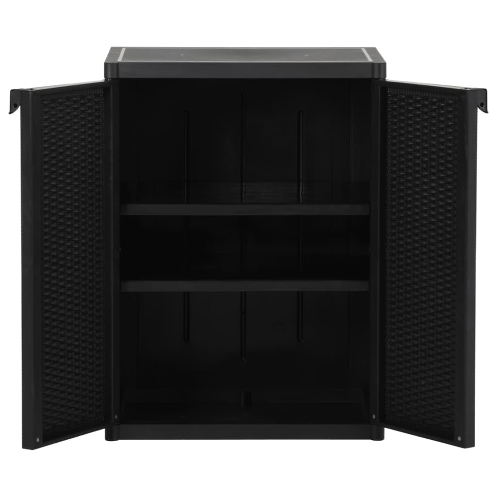 vidaXL 25.6&quot;x17.7&quot;x34.6&quot; Black PP Rattan Storage Cabinet/Garden Organizer Rack with 2 Shelves - Modern, Versatile & Durable