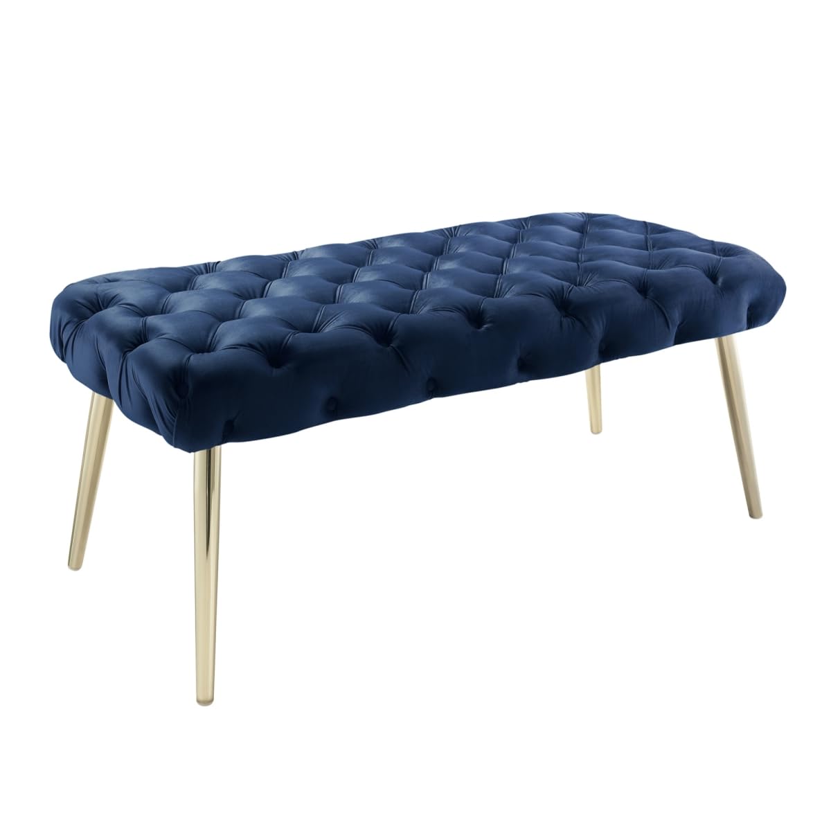 HomeRoots 490972 20.5 x 20.9 x 48.4 in. Navy Blue & Gold Upholstered Upholstery Bedroom Bench