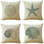 Womhope Set Of 4 Throw Pillow Covers Vintage Coastal Nautical Beach Shell Pillow Cases Square Cushion Cases Burlap Toss 18 X 18