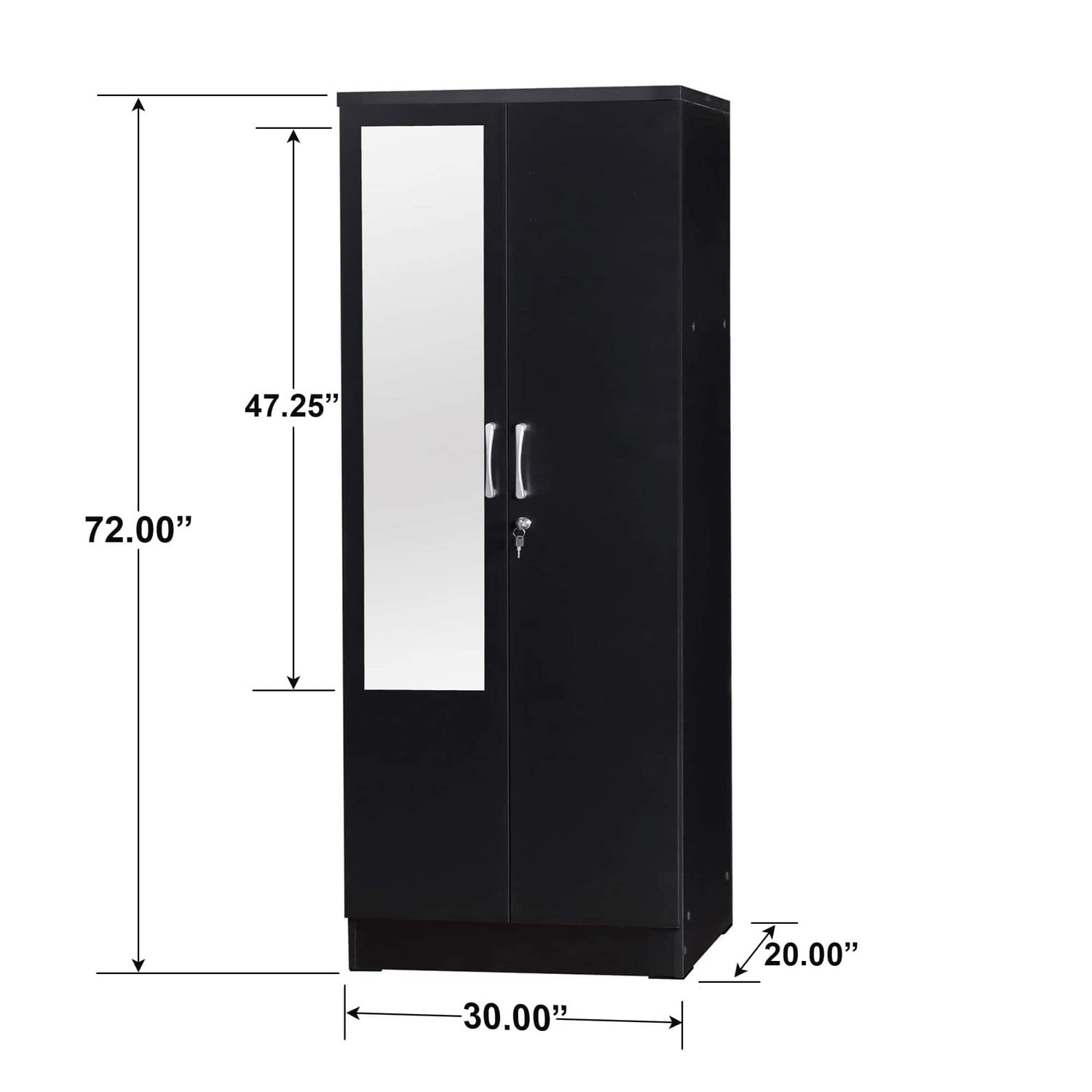 Better Home Products Harmony Two Door Armoire Wardrobe with Mirror in Black