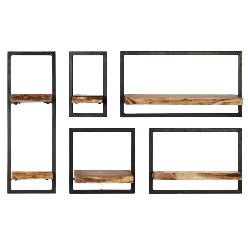 Vidaxl Wall Shelf Set 5 Pieces Solid Acacia Wood And Steel
