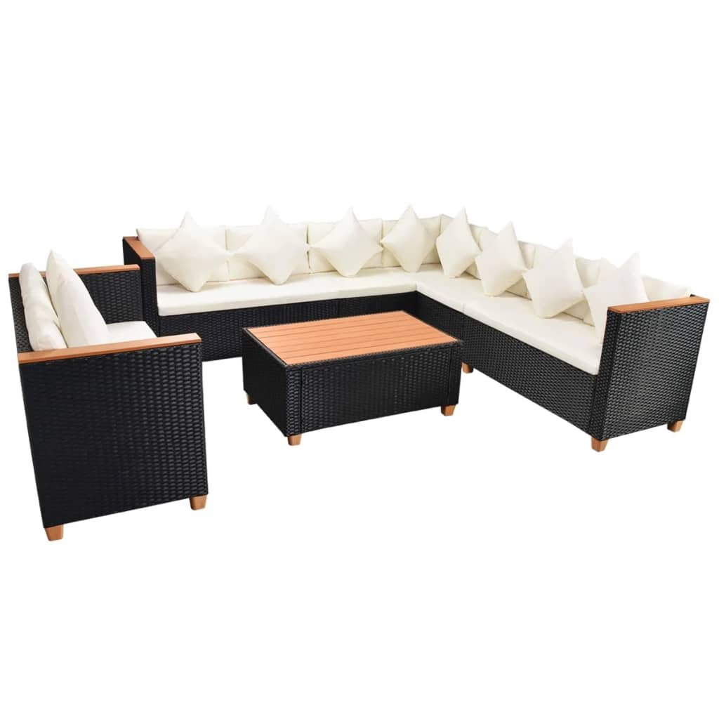 vidaXL Patio Furniture Set 6 Piece, Patio Conversation Set with Cushions, Outdoor Sectional Sofa with Coffee Table for Garden, Poly Rattan Black