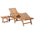 vidaXL Solid Wood Teak Sun Lounger Chaise Lounge Chair with Side Table and Royal Blue Cushion - Wheels, Adjustable Backrest and Footrest for Patio, Garden