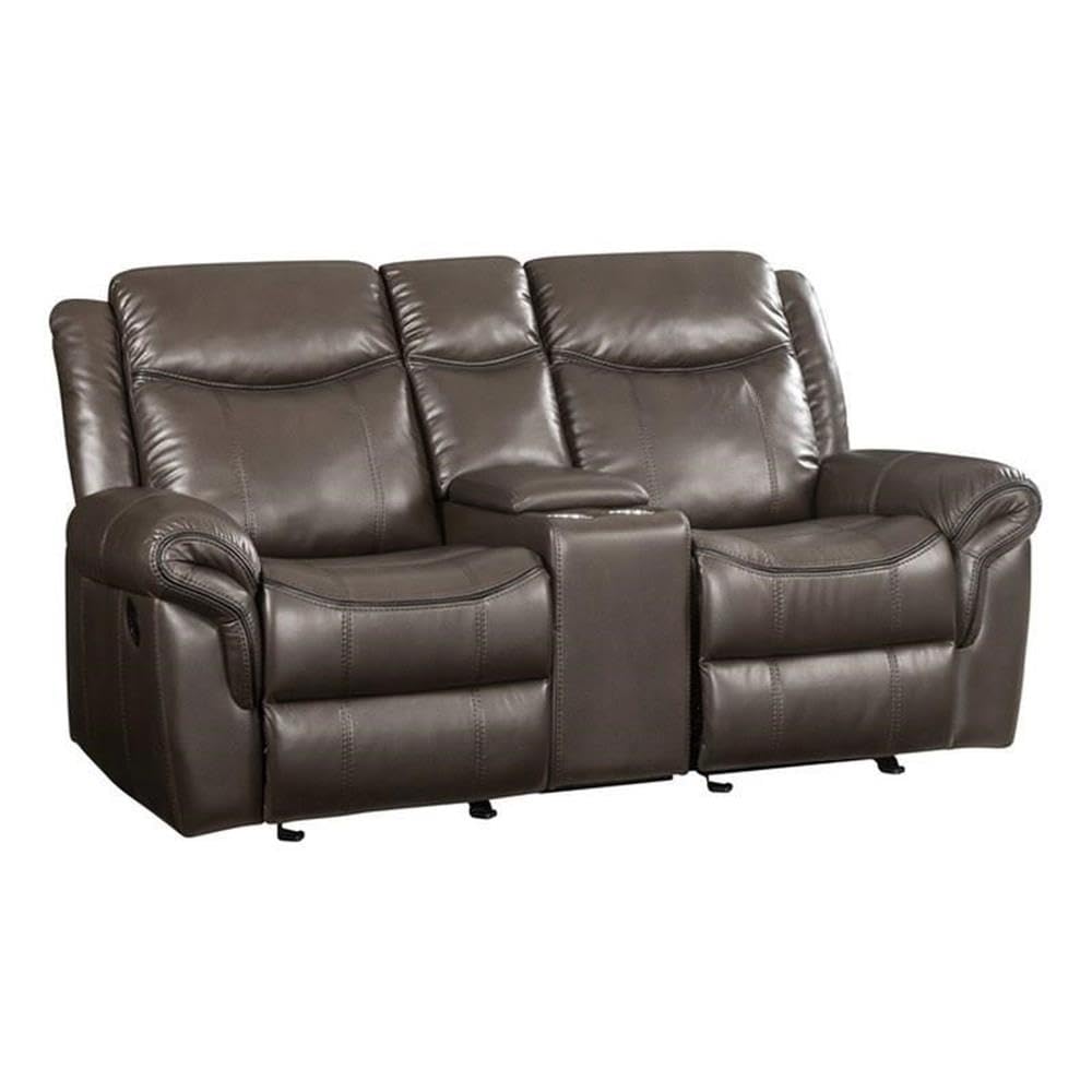 Acme Lydia Motion Loveseat with Console and USB Port in Brown Leather Aire