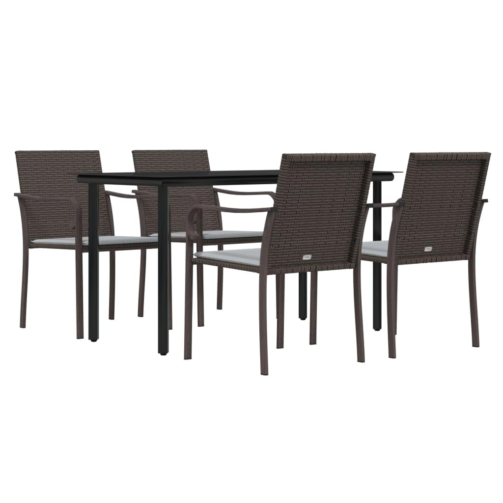 vidaXL 7-Piece Outdoor Patio Dining Set with Cushions - Weather-Resistant PE Rattan and Stable Steel Frame, Brown Accent