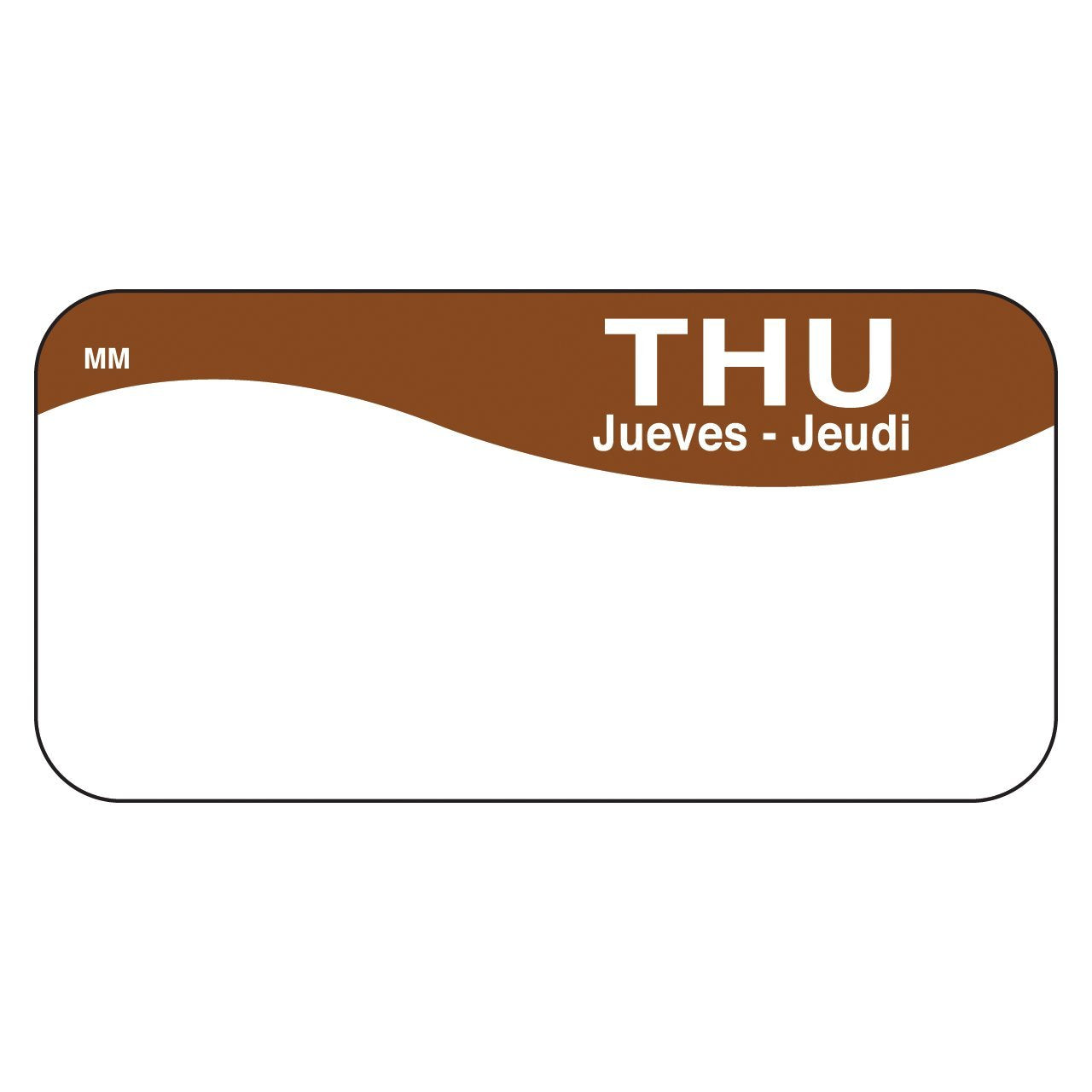 Daymark Safety Systems Movemark It110036 Day Of The Week Trilingual Removable Label, Thursday, 1' X 2', Brown, Roll Of 1000