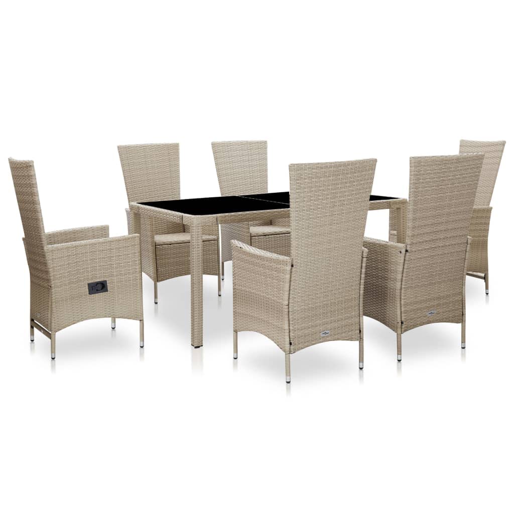 7 Piece Patio Dining Set with Cushions Poly Rattan Beige