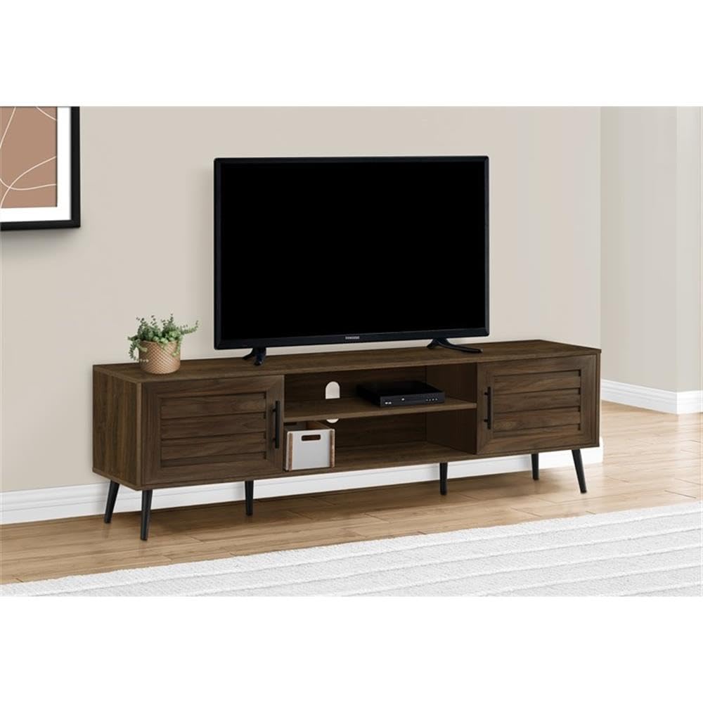 Monarch Specialties I 2717 Tv Stand, 72 Inch, Console, Media Entertainment Center, Storage Cabinet, Living Room, Bedroom, Brown Laminate, Black Wood Legs, Transitional