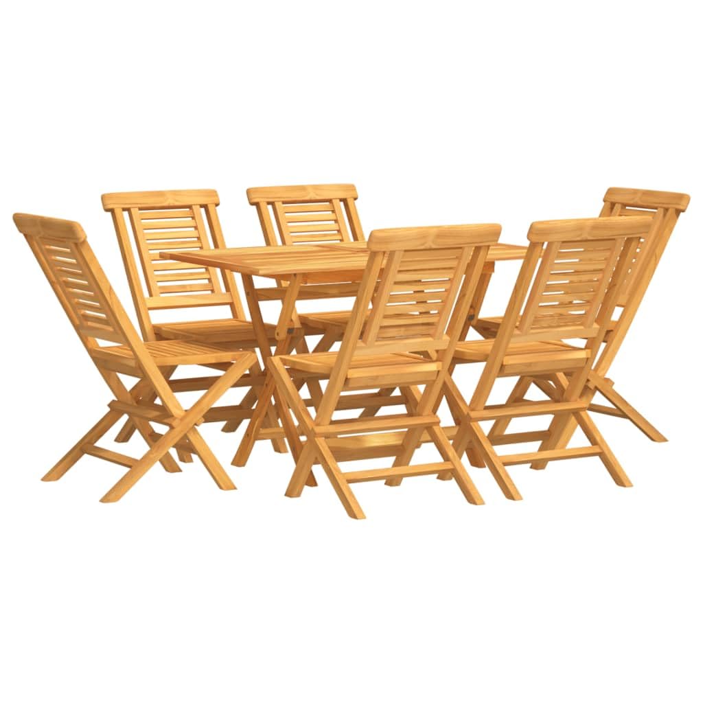 vidaXL 7-Piece Teak Wood Patio Dining Set - Includes Rectangular Table with Parasol Hole and 6 Foldable Chairs for Garden/Deck