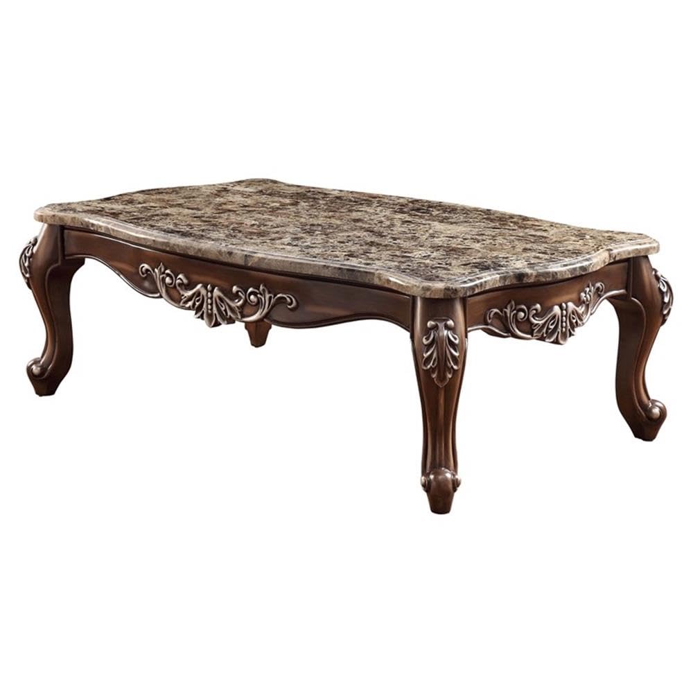 Acme Latisha Rectangular Wooden Coffee Table in Marble and Antique Oak