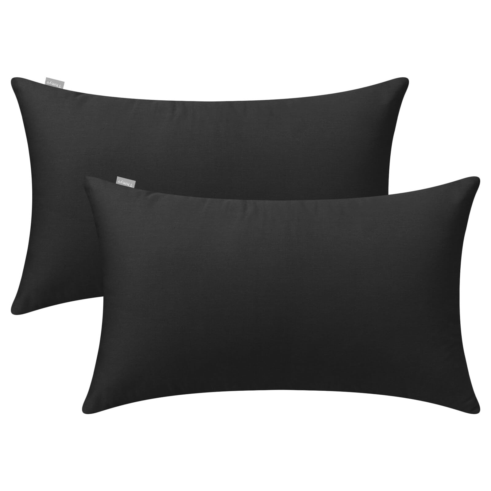 Thmyo 2 Pack 100% Cotton Lumbar Comfortable Solid Decorative Throw Pillow Case Rectangle Cushion Cover Pillowcase Sublimation Bl