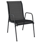 vidaXL 5 Piece Patio Dining Set - Black Powder-Coated Steel and Textilene Construction with Tempered Glass Tabletop