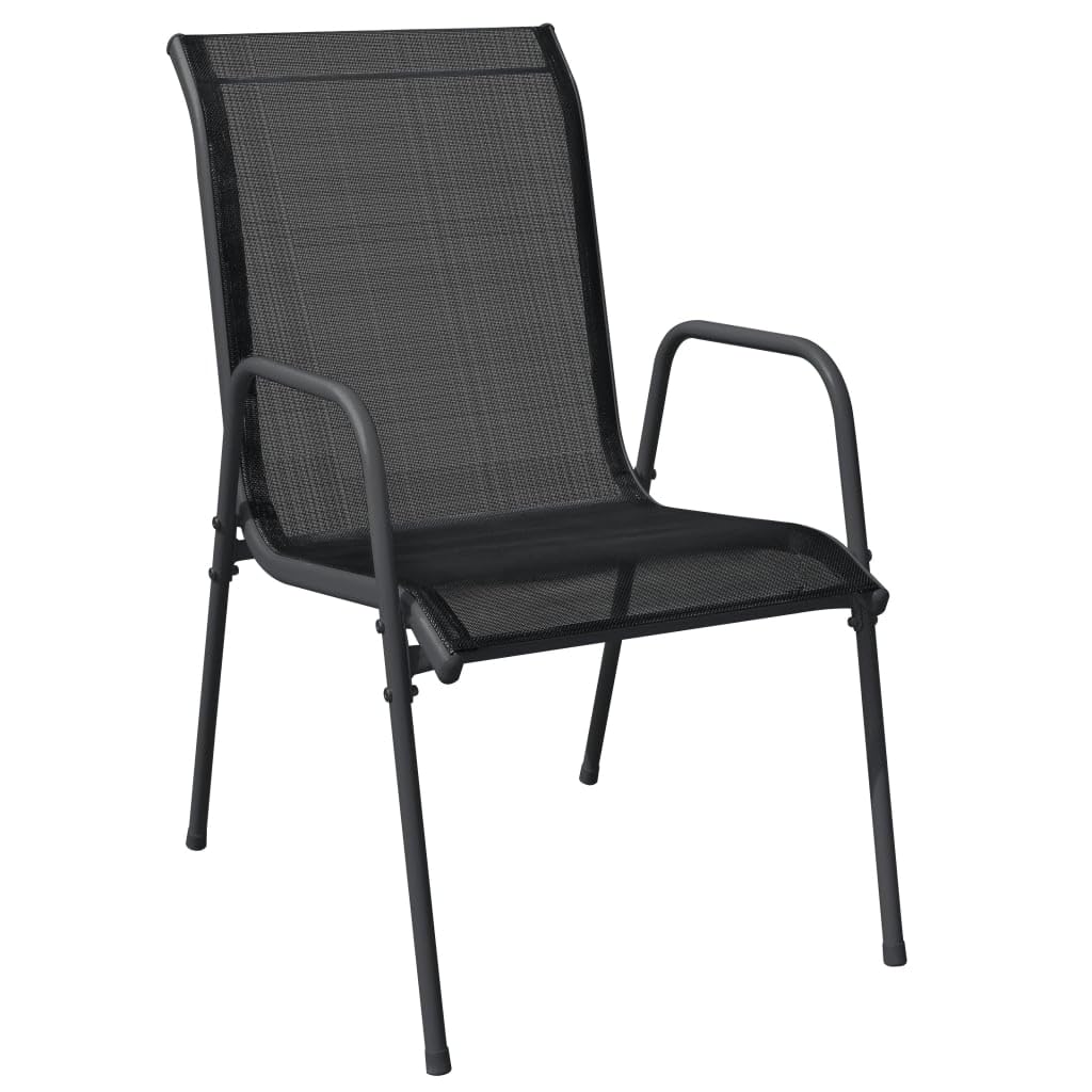vidaXL 5 Piece Patio Dining Set - Black Powder-Coated Steel and Textilene Construction with Tempered Glass Tabletop