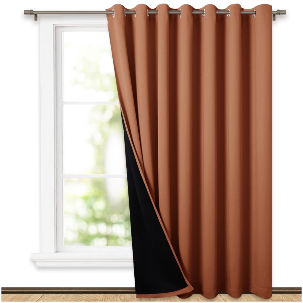 Nicetown Burnt Orange 100% Blackout Patio Door Curtain, Super Heavy-Duty Thermal Backing Room Divider Drape Space Dividing, Priv