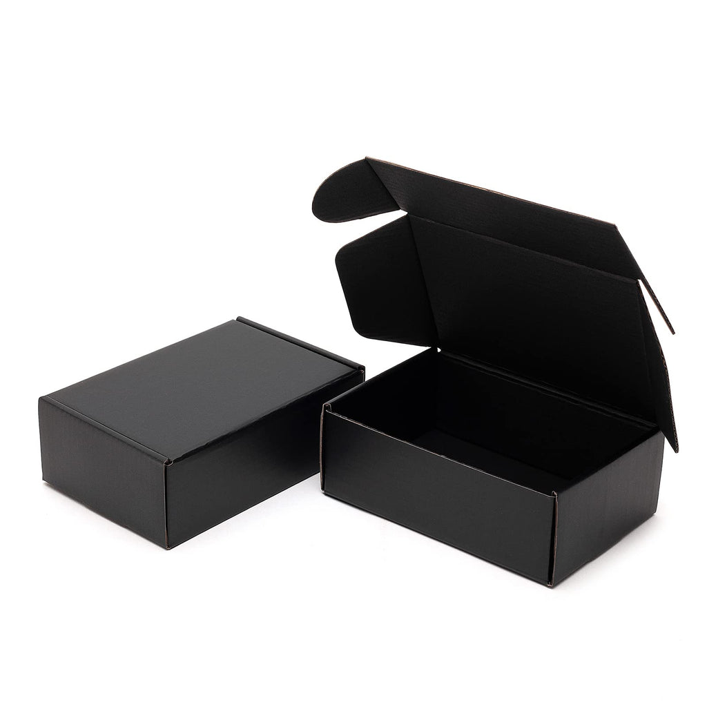 Timirog 6X4X2 Inches Small Black Shipping Boxes 25 Pack - Corrugated Cardboard Mailing Box For Small Business, Tab Locking Liter