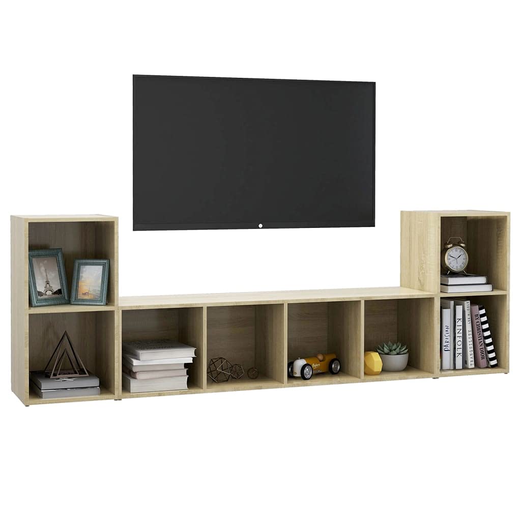 vidaXL TV Stand Set with Ample Storage Space – Modern Designed, Sonoma Oak Engineered Wood, Versatile Units Placement, Easy to Clean
