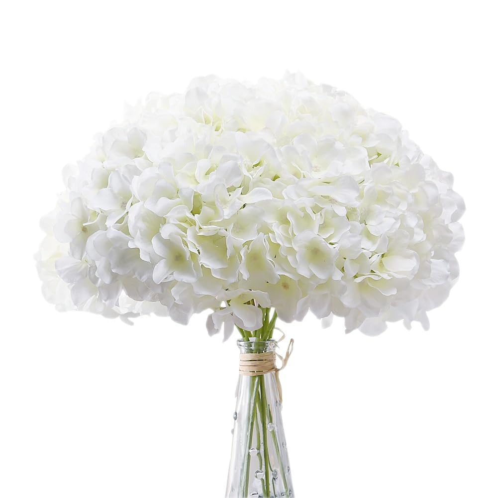 AVIVIHO Artificial Flowers White Full Faux Hydrangea Silk Flowers with Stems Pack of 10 Ivory White Fake Hydrangea Artificial Fl