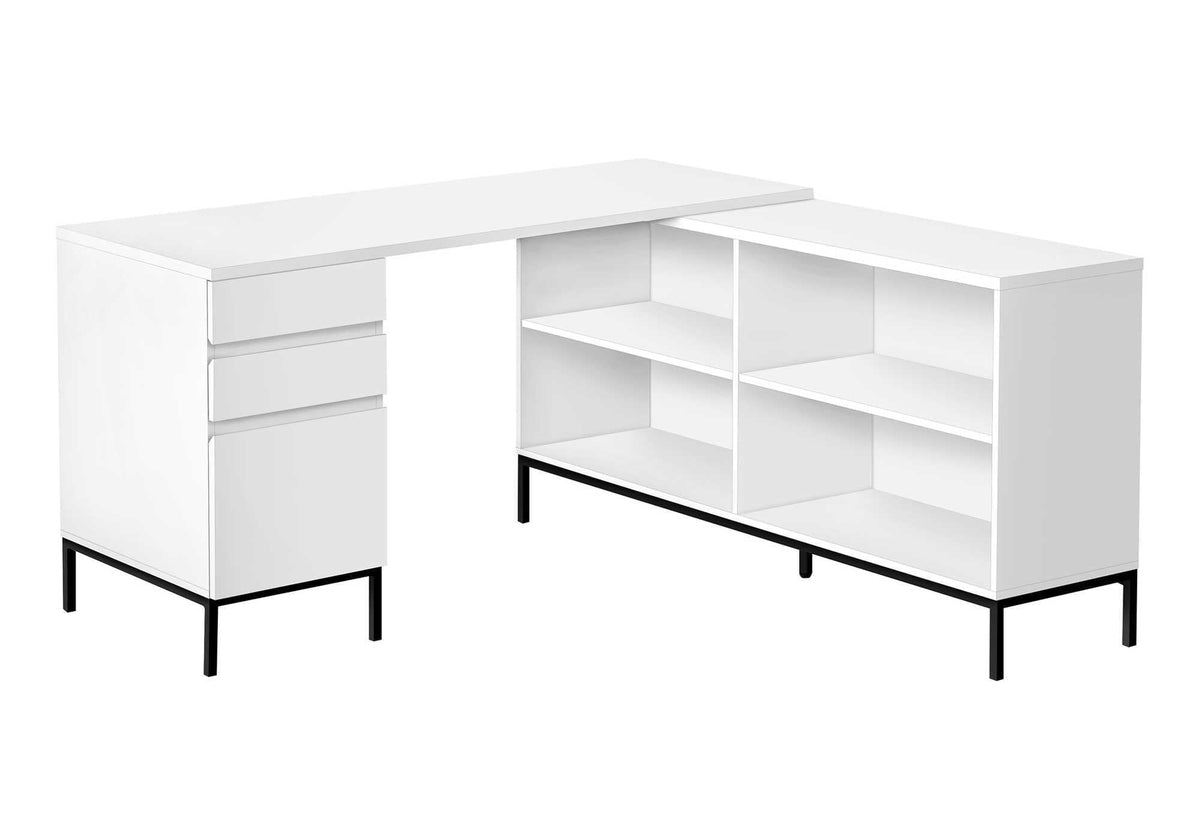 Monarch Specialties 7494 Computer Desk, Home Office, Corner, Storage Drawers, 60&quot; Shape, Work, Laptop, Metal, Laminate, White, Black, Contemporary, Modern Desk-60, 60&quot; L x 60&quot; W x 31&quot; H