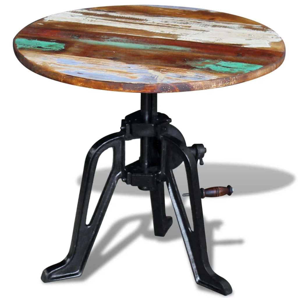 Vidaxl Industrial Style Side Table, Solid Reclaimed Wood And Strong Cast Iron Base, Home Furniture With Adjustable Height Betwee