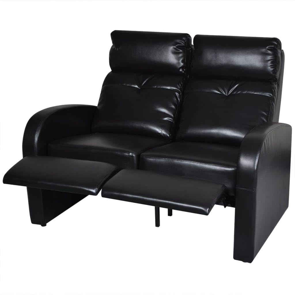 vidaXL 2-Seater Sofa – Modern Reclining Armchair with Wide Seats, Black Faux Leather Upholstery, for Living Room, Cinema Rooms, and Offices