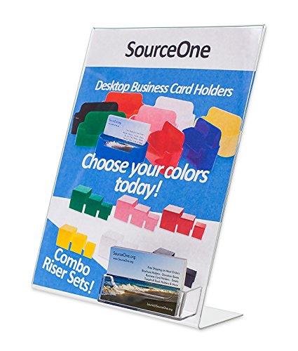 Sourceone.Org Premium Acrylic 8.5 X 11 Inches Slanted Sign Holders With Business Card Holder