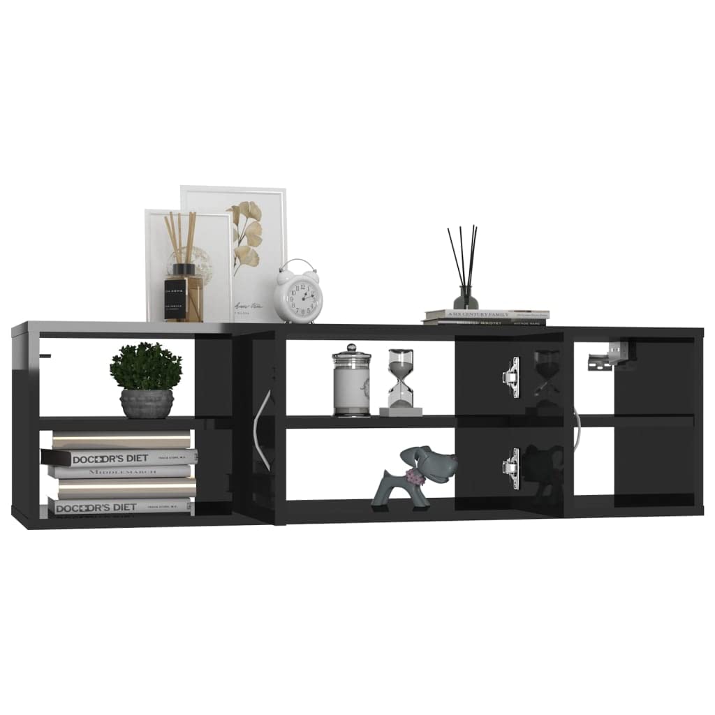 vidaXL Wall Shelf High Gloss Black 40.2&quot;x12&quot;x11.4&quot; Chipboard