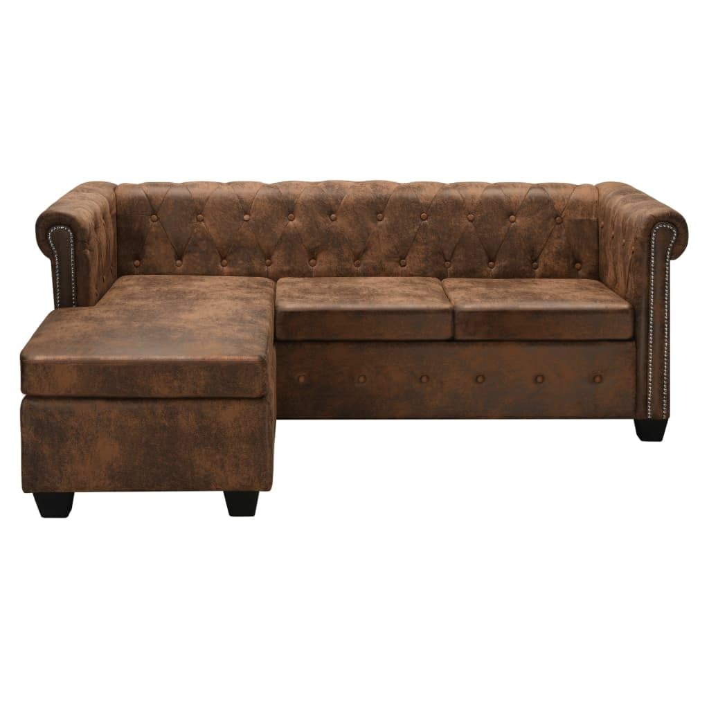 vidaXL L-shaped Chesterfield Sofa Artificial Suede Leather Brown