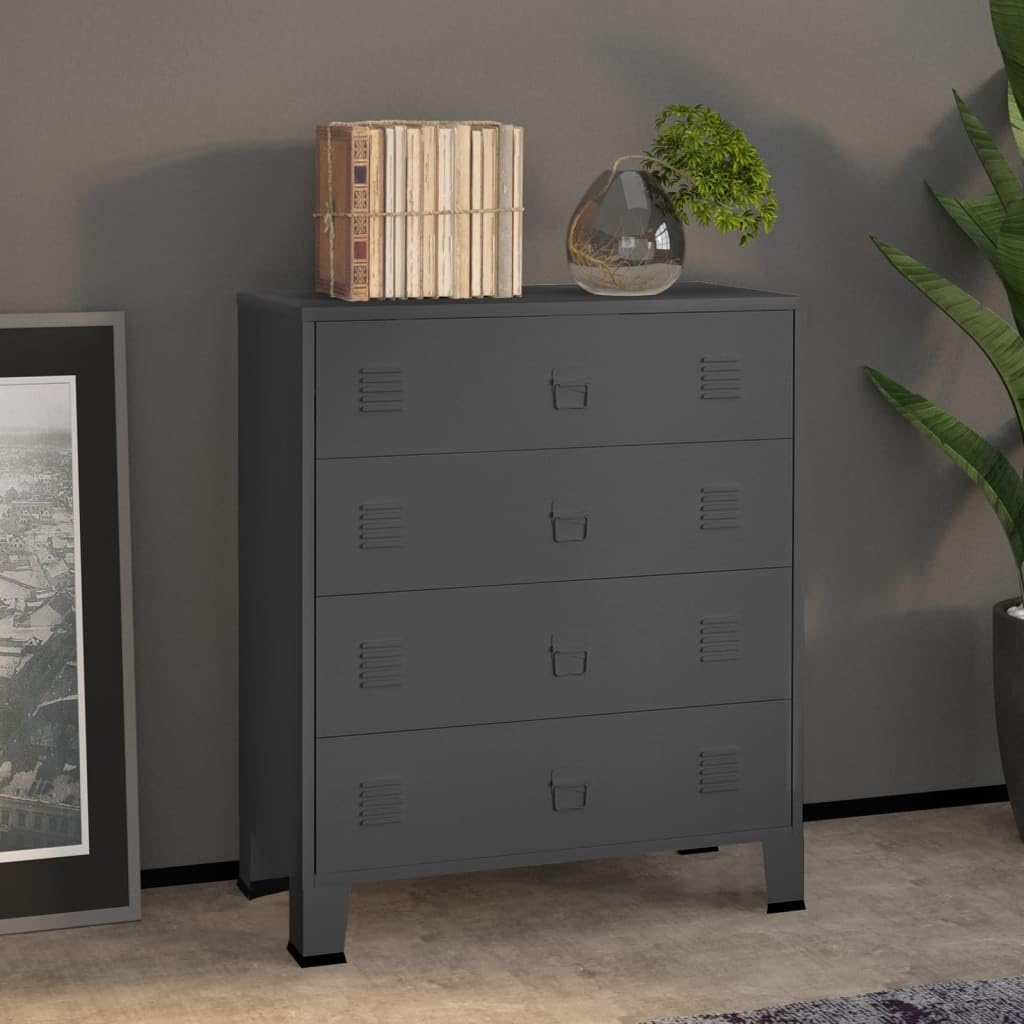 vidaXL Anthracite Drawer Cabinet | Industrial Style 4-Drawer Metal Storage Unit | Home Organization Solution | 30.7&quot;x15.7&quot;x36.6&quot;