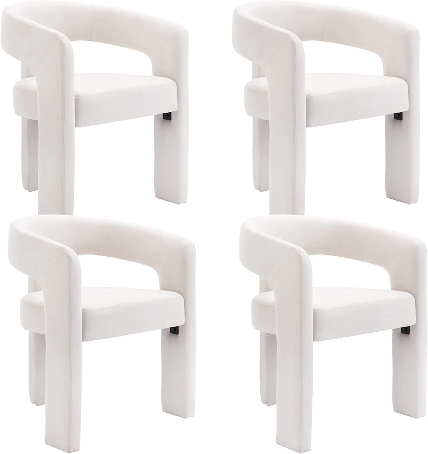 Rivova Modern Barrel Dining Chairs Set Of 4, Linen Upholstered Accent Side Chair With Arms Comfy Makeup Vanity Chairs, Dining Li