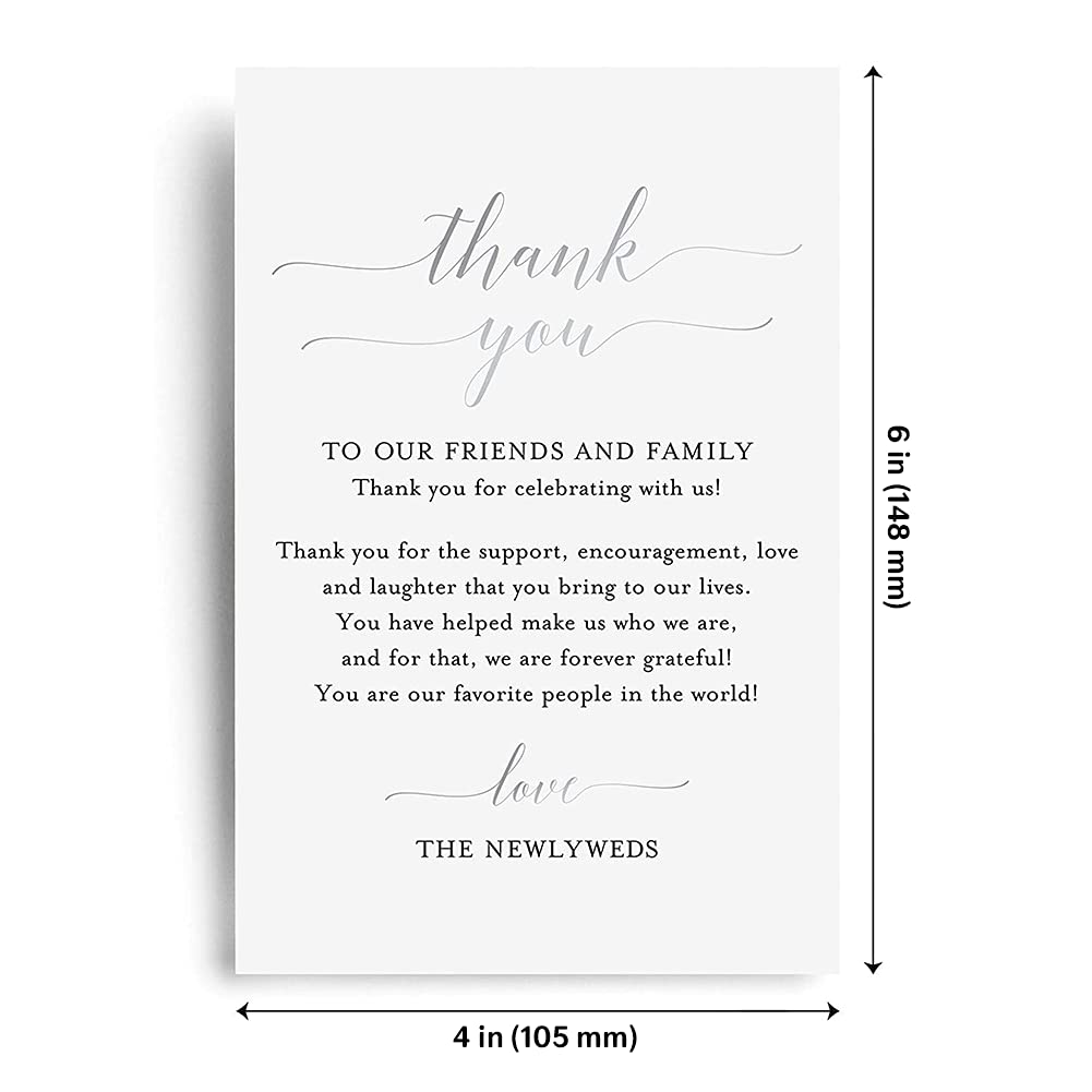 Bliss Collections Wedding Reception Thank You Cards, Pack Of 50 Real Silver Foil Cards, Great Addition To Your Table Centerpiece