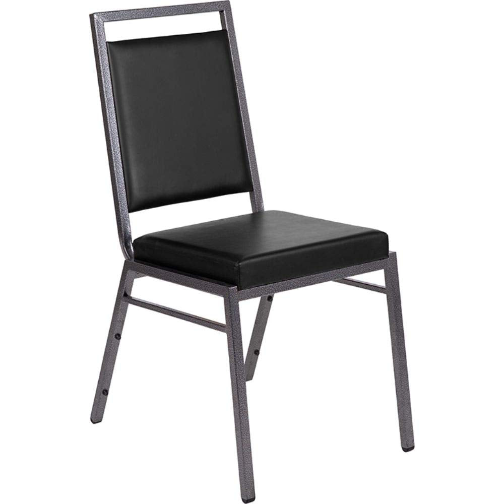 Flash Furniture Hercules Series Square Back Stacking Banquet Chair In Black Vinyl With Silvervein Frame