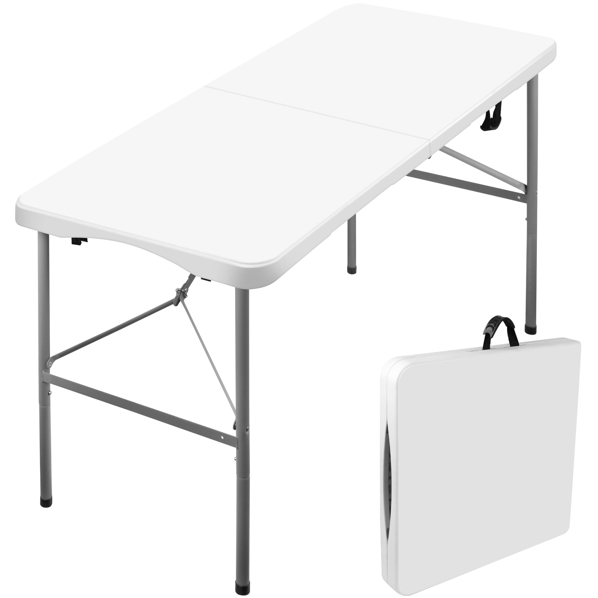 4 ft Portable Folding Table, Idustrial Heavy-Duty Foldable Table with Carrying Handle, Locks, Stright Legs for Indoor & Outdoor 