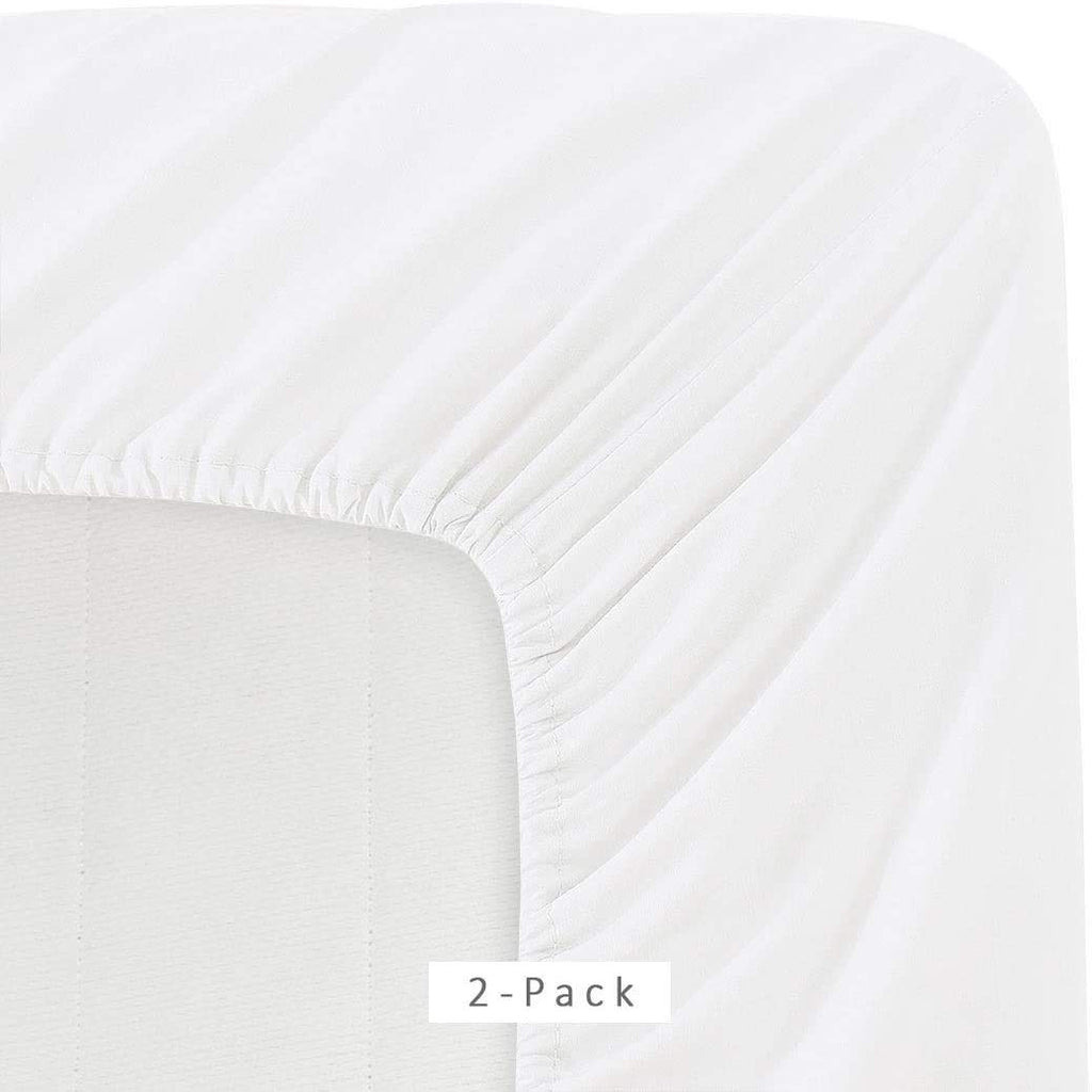 Microfiber 2 White Full Fitted Bottom Bed Sheets (2-Pack) 1800 Ultra Soft, Breathable, Wrinkle Resistant - Hypoallergenic, 15''