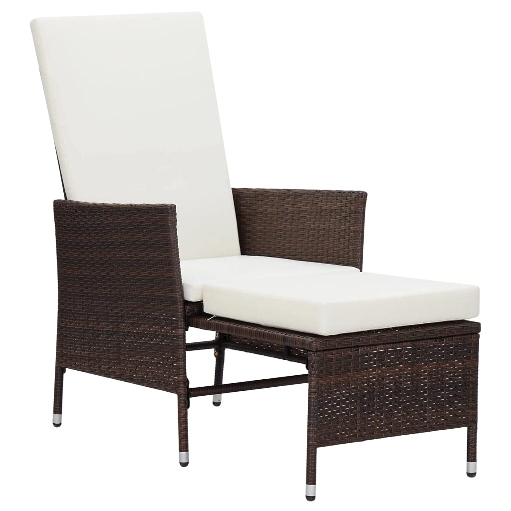 vidaXL 3 Piece Patio Lounge Set - Poly Rattan Garden Furniture with Cushions, Outdoor Seating, Relaxation Chairs and Tea Table in Brown and Cream White