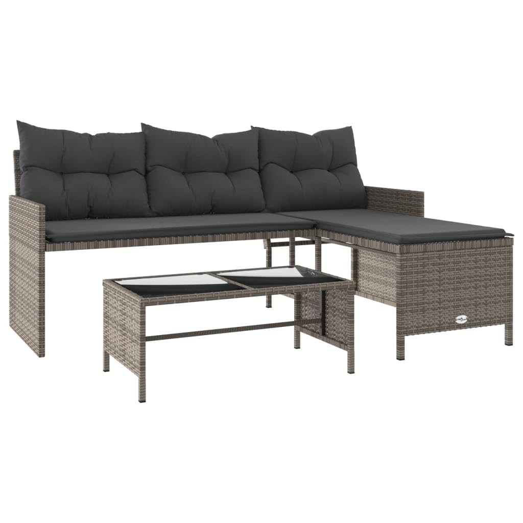 vidaXL Patio Garden Sofa Set L-Shaped Gray Poly Rattan with Table - Outdoor Seating with Washable Cushions for Deck, Terrace