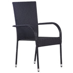 vidaXL Patio Dining Set - Weather-Resistant Black Poly Rattan - Robust Acacia Wood and Steel Table - Stackable Chairs