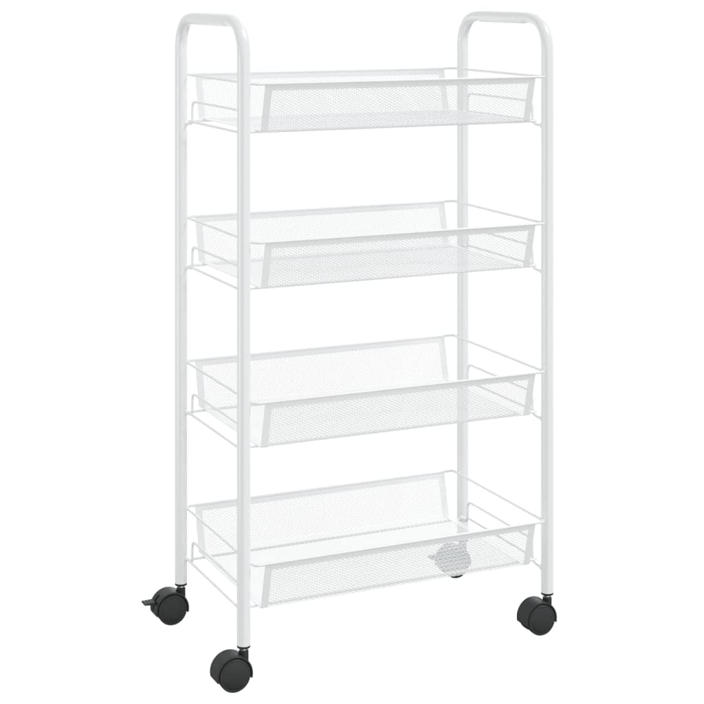 vidaXL 4-Tier Kitchen Trolley in White - Durable Iron Construction, Mobile Storage Cart with 4 Removable Mesh Baskets, Ideal for Kitchen, Bathroom, Office