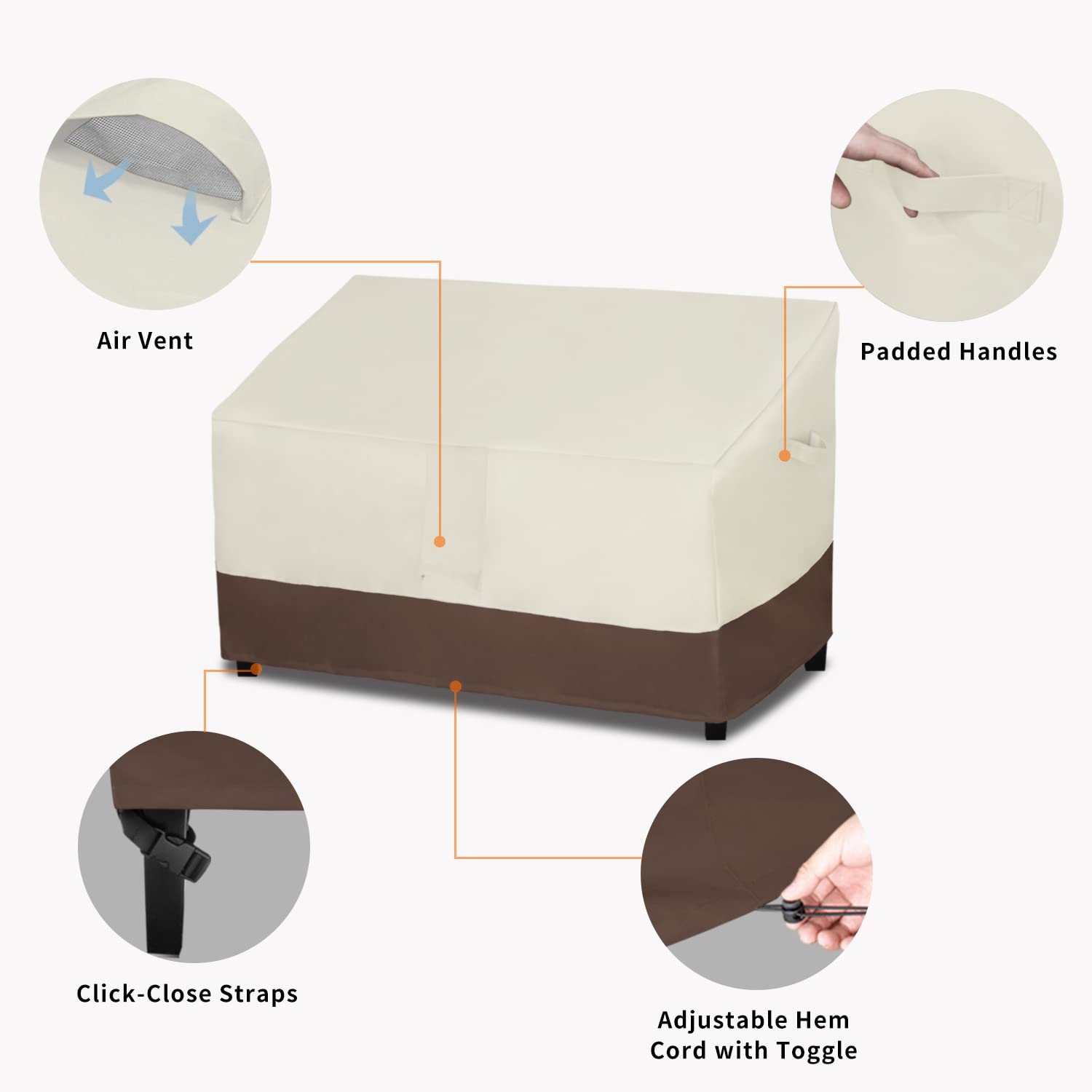 Easy-Going Waterproof Outdoor Loveseat Cover, Heavy Duty 2-Seater Patio Couch Cover, Windproof Outdoor Furniture Cover With Air Vent (58Wx40Dx31H Inch, Beige/Dark Brown)