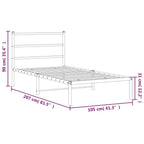 vidaXL Black Metal Bed Frame-Single Bed with Headboard, Steel Construction, 81.5x41.3x35.4 Inches, Ample Under-Bed Storage