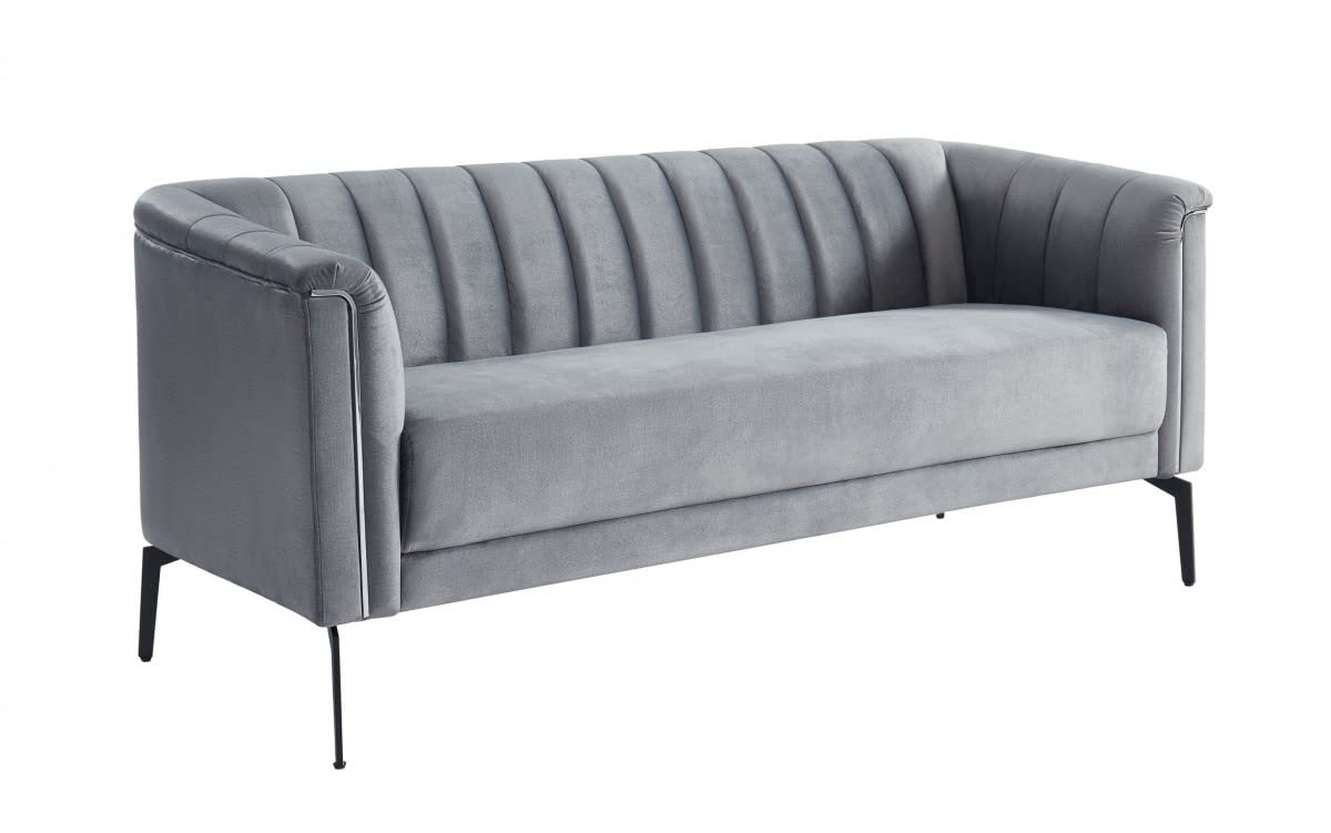 HomeRoots Urban 76' Grey Velvet Sofa with Tufted Back