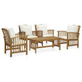 vidaXL 5 Piece Patio Lounge Set with Acacia Wood Construction, Cream White Cushions, Spacious Table & Comfortable Seating - Outdoor Garden Furniture