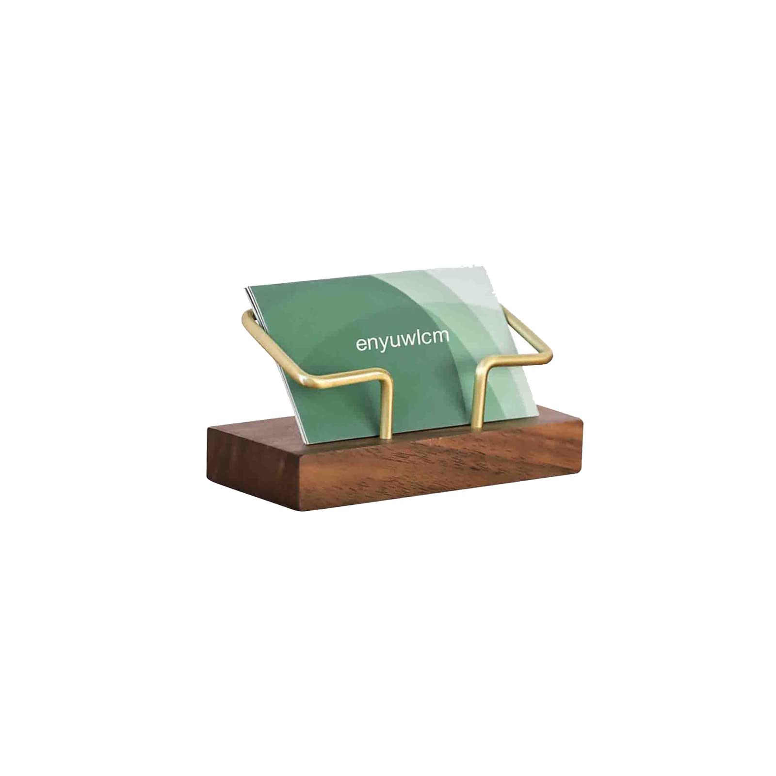 Enyuwlcm Metal With Wood Desktop Card Holder For Desk Decorative Brass With Wooden Business Card Display Stand For Office Suitab