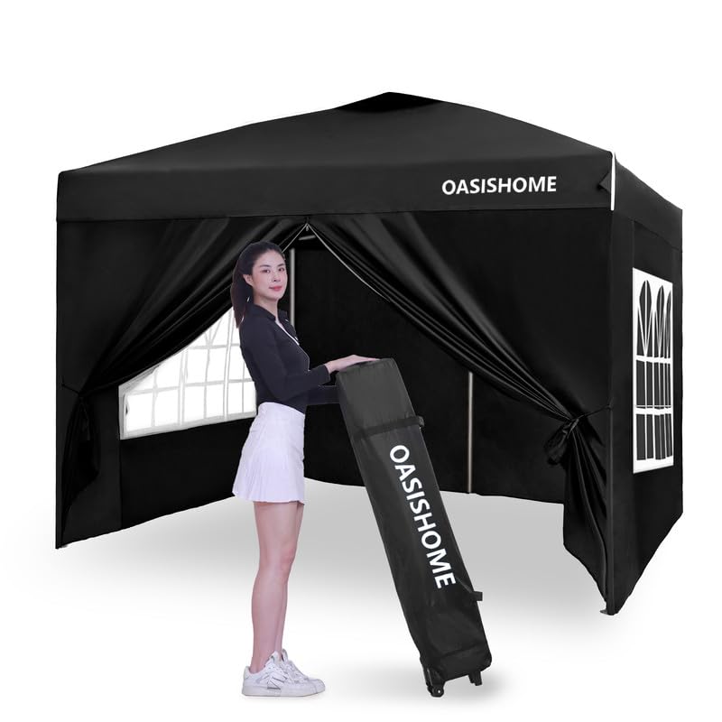 OASISHOME Pop-up Gazebo Instant Portable Canopy Tent 10 x10 , with 4 Sidewalls, Windows, Wheeled Bag, for Patio/Outdoor/Weddin